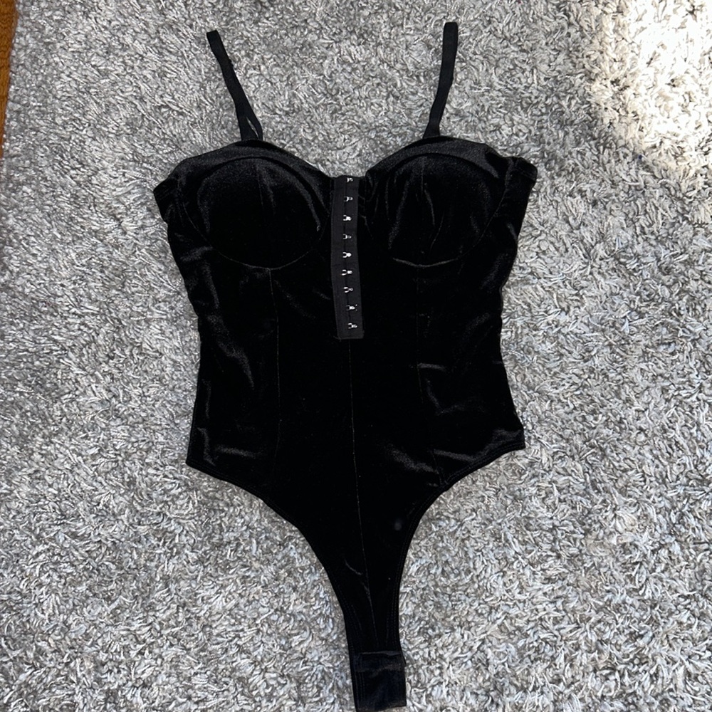 Black Velvet Thong Bodysuit with Cups Small *Never Worn*